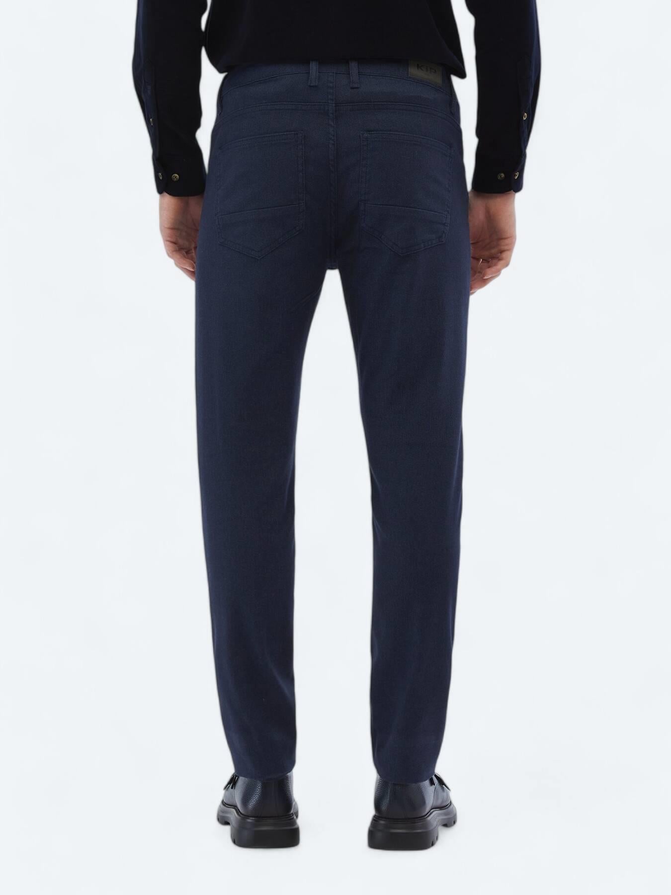 Lacivert Dokuma Slim Fit Casual Pamuk Karışımlı Pantolon