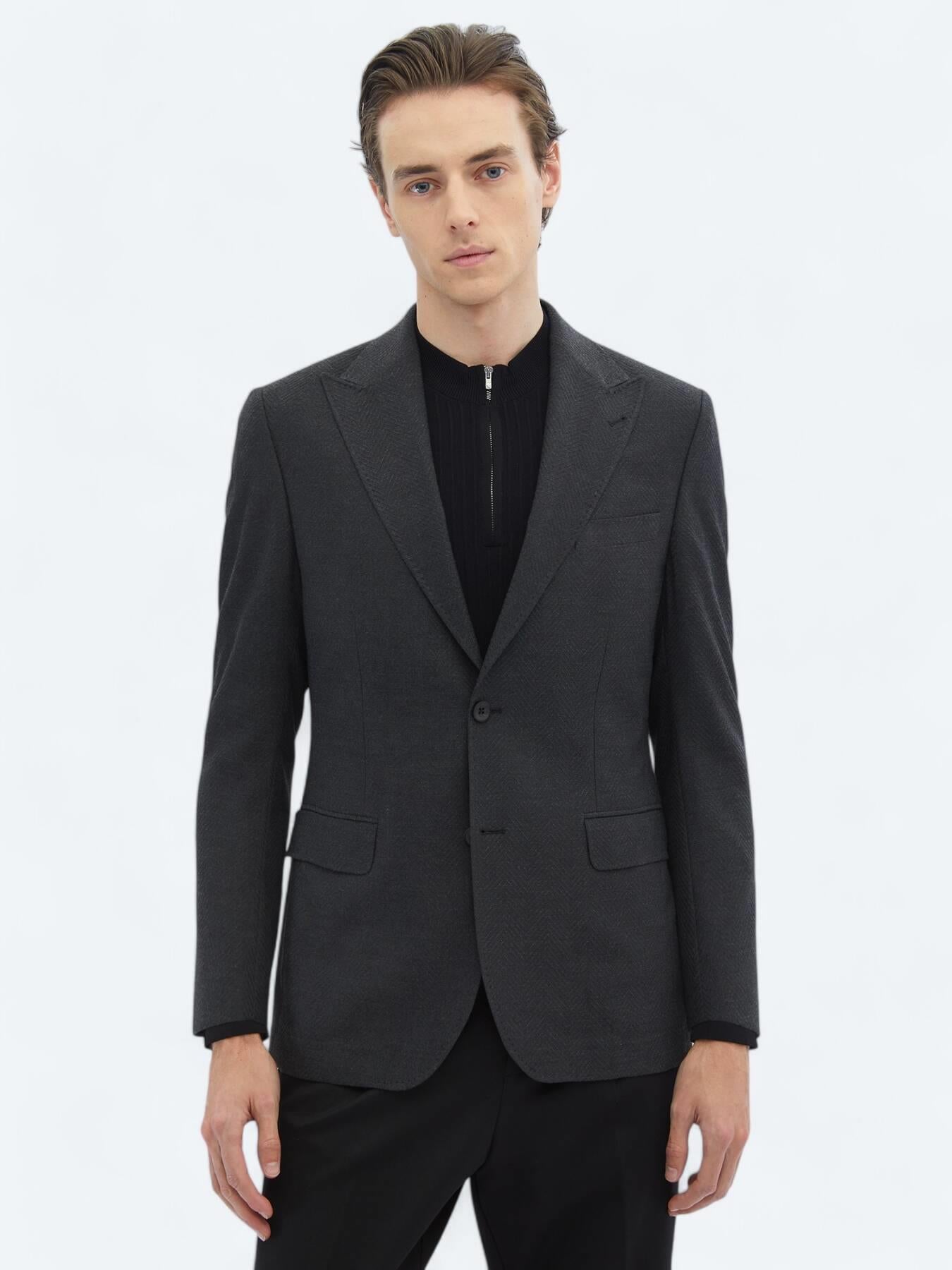 Antrasit Desenli Modern Fit Çevre Dostu Ceket