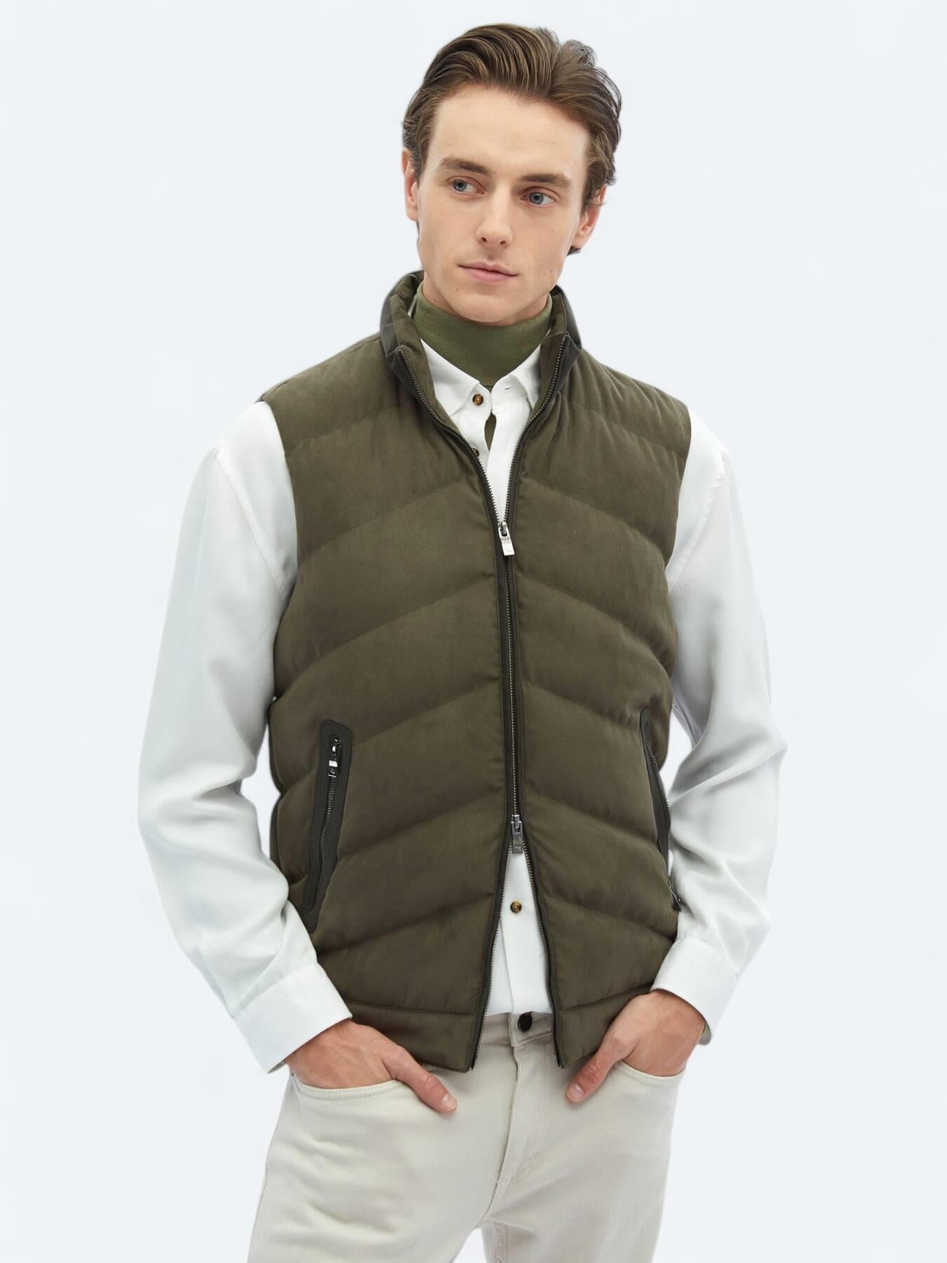 Haki Regular Fit Dik Yaka Casual Dokuma Spor Yelek