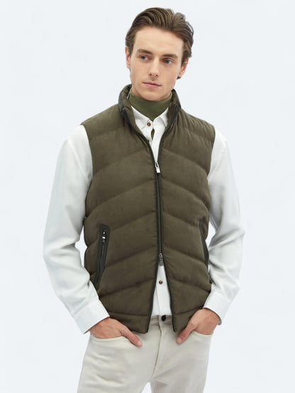 Haki Regular Fit Dik Yaka Casual Dokuma Spor Yelek