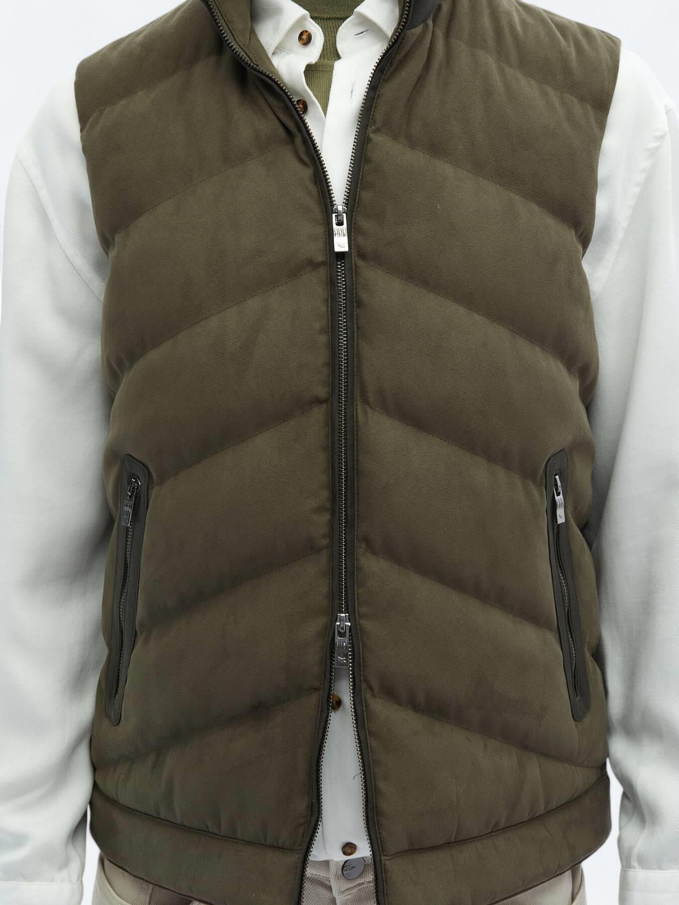 Haki Regular Fit Dik Yaka Casual Dokuma Spor Yelek