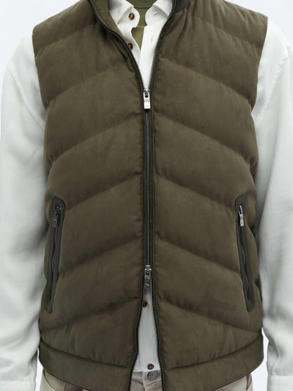Haki Regular Fit Dik Yaka Casual Dokuma Spor Yelek