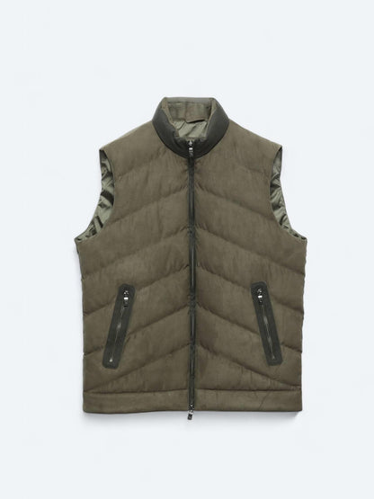 Haki Regular Fit Dik Yaka Casual Dokuma Spor Yelek
