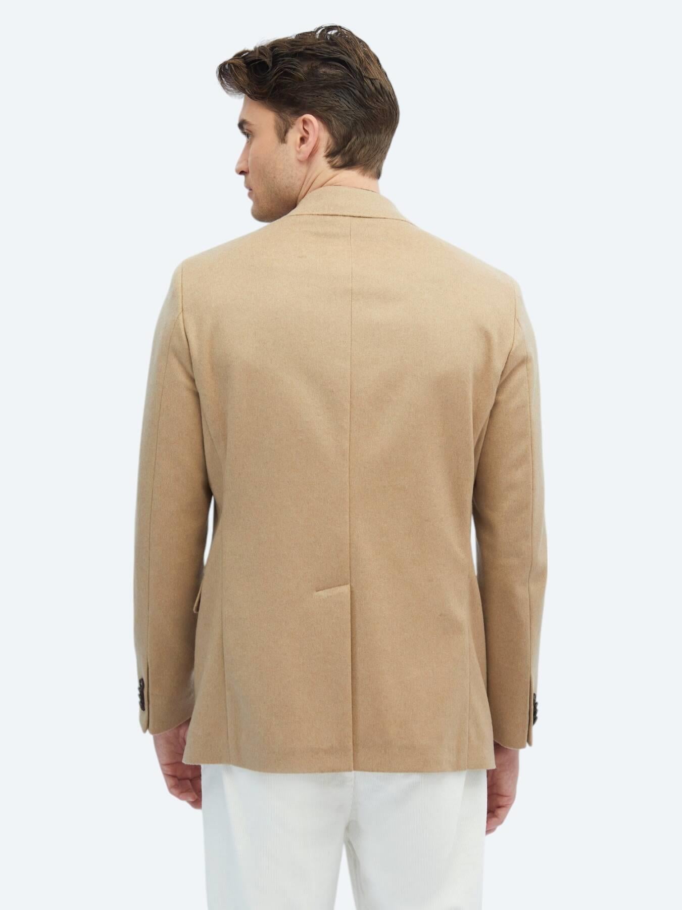 Bej Düz Modern Fit Yün Karışımlı Ceket