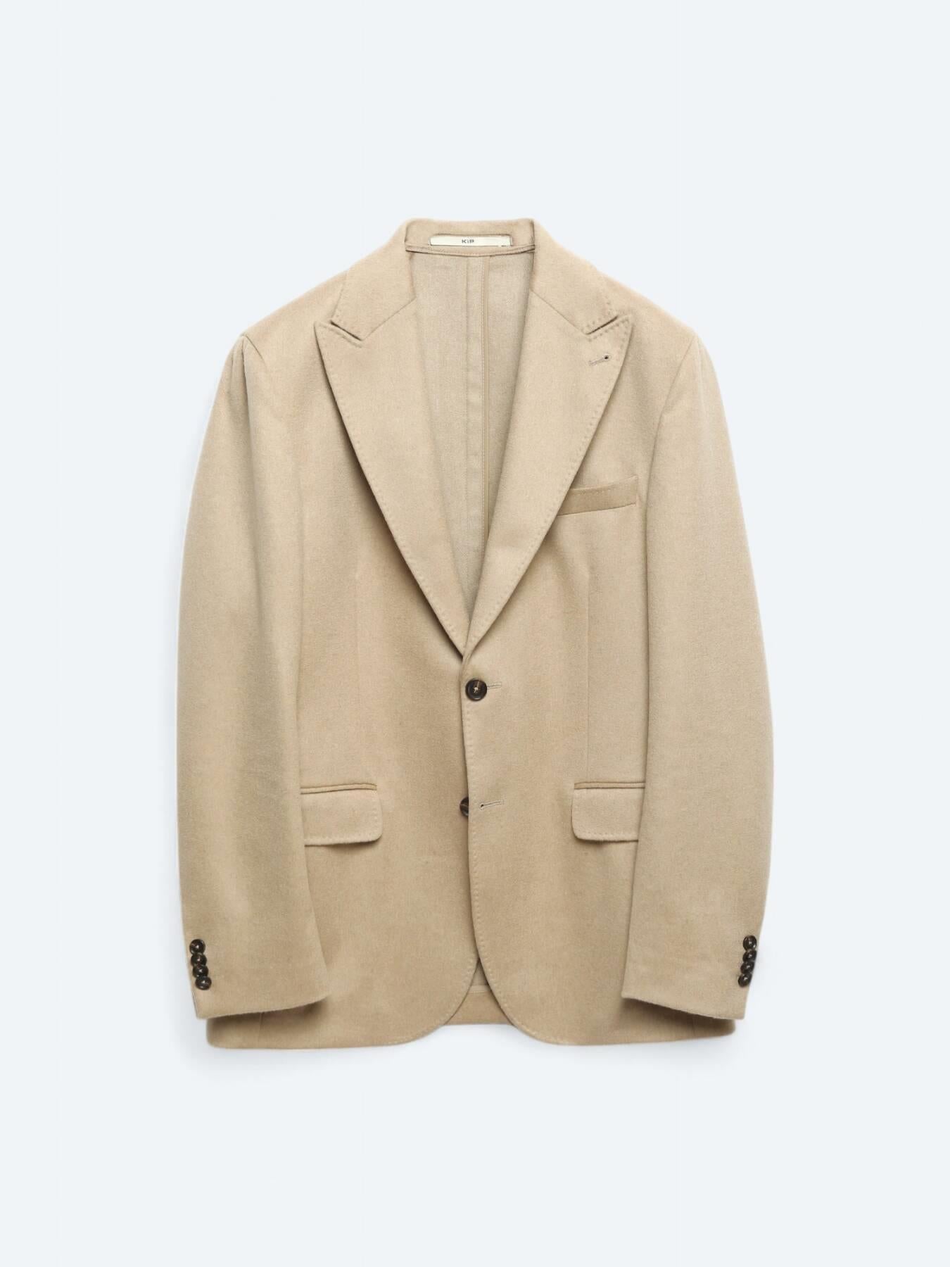 Bej Düz Modern Fit Yün Karışımlı Ceket