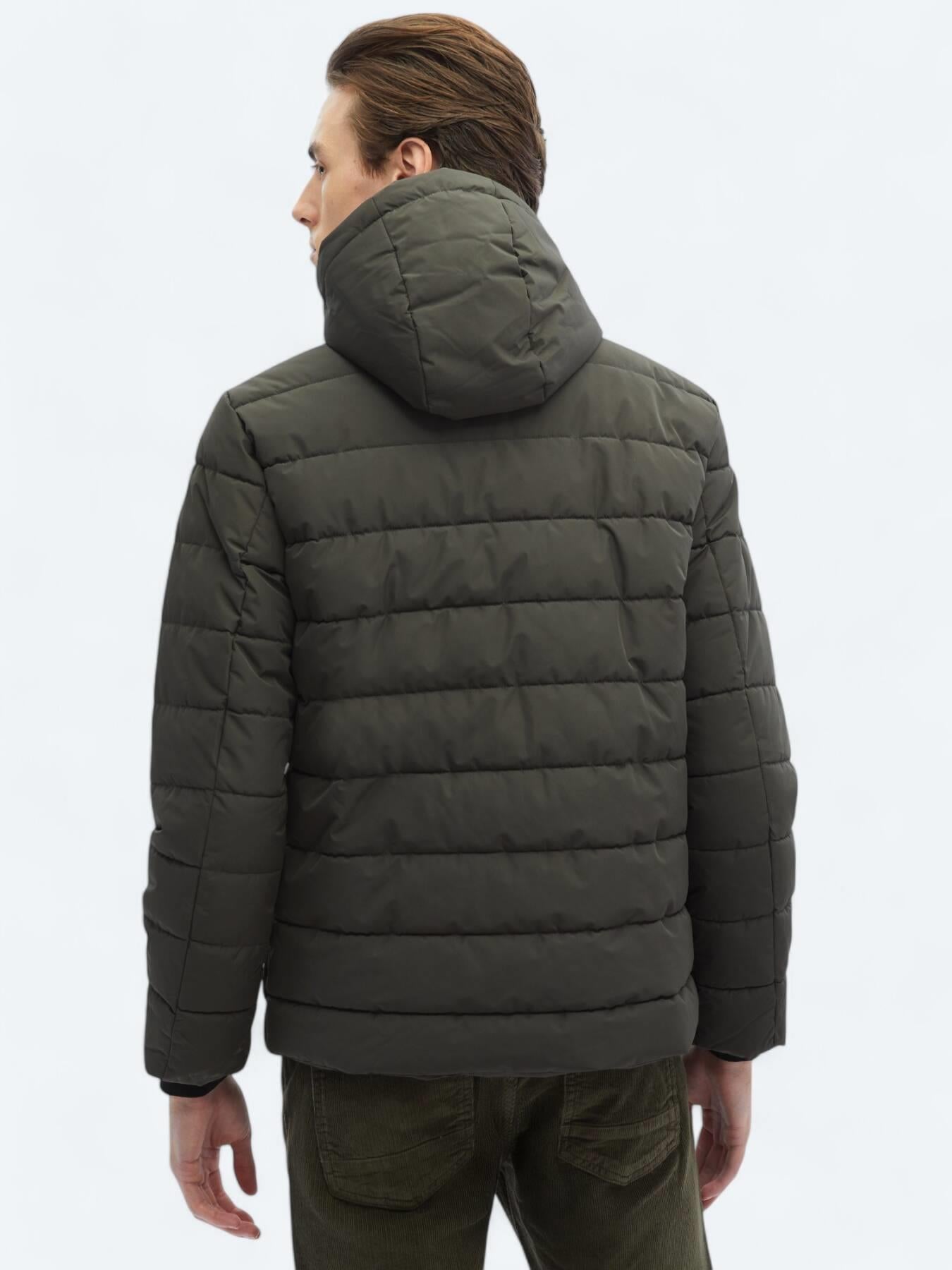 Haki Regular Fit Kapüşonlu Casual Dokuma Mont