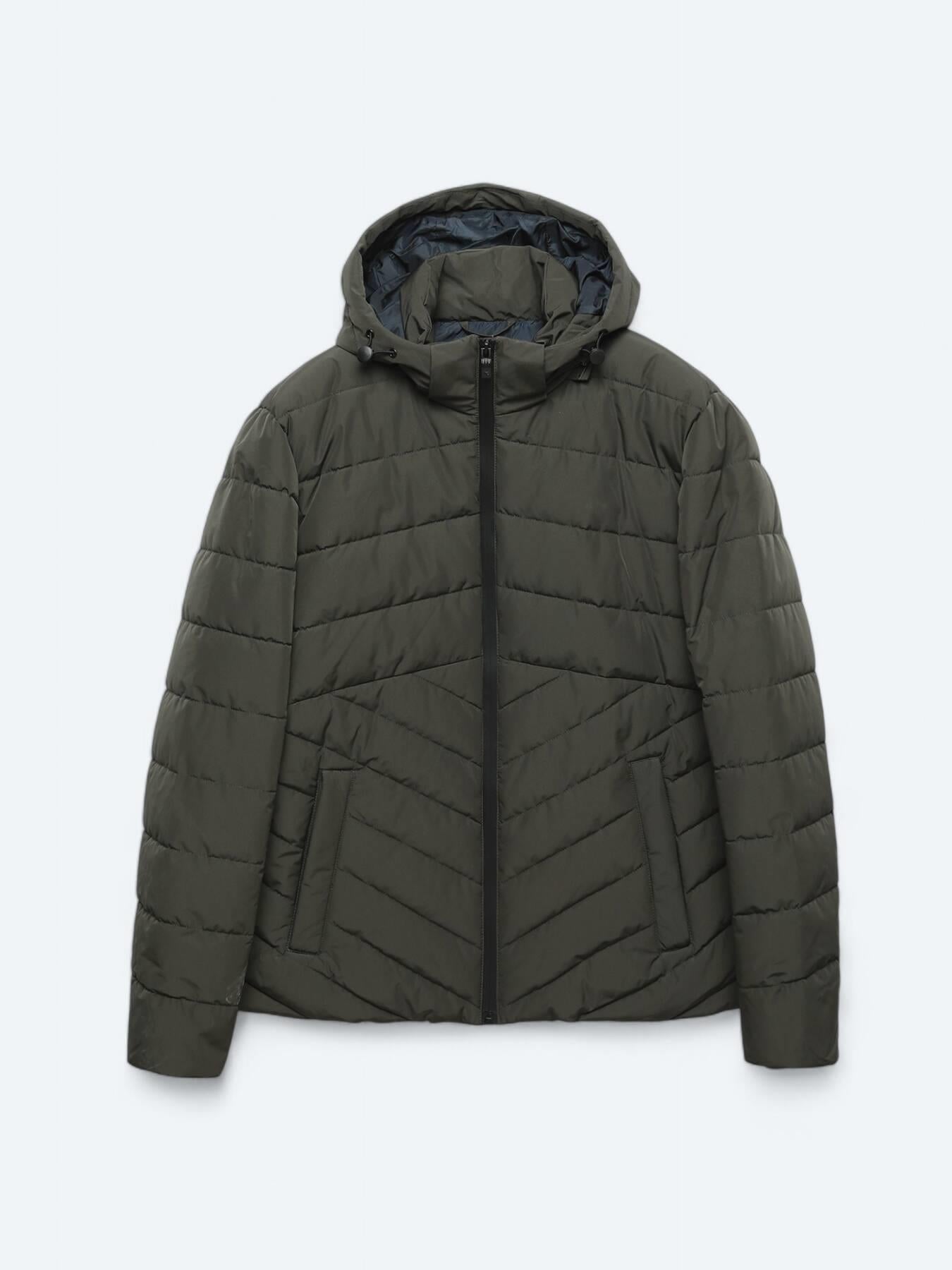 Haki Regular Fit Kapüşonlu Casual Dokuma Mont