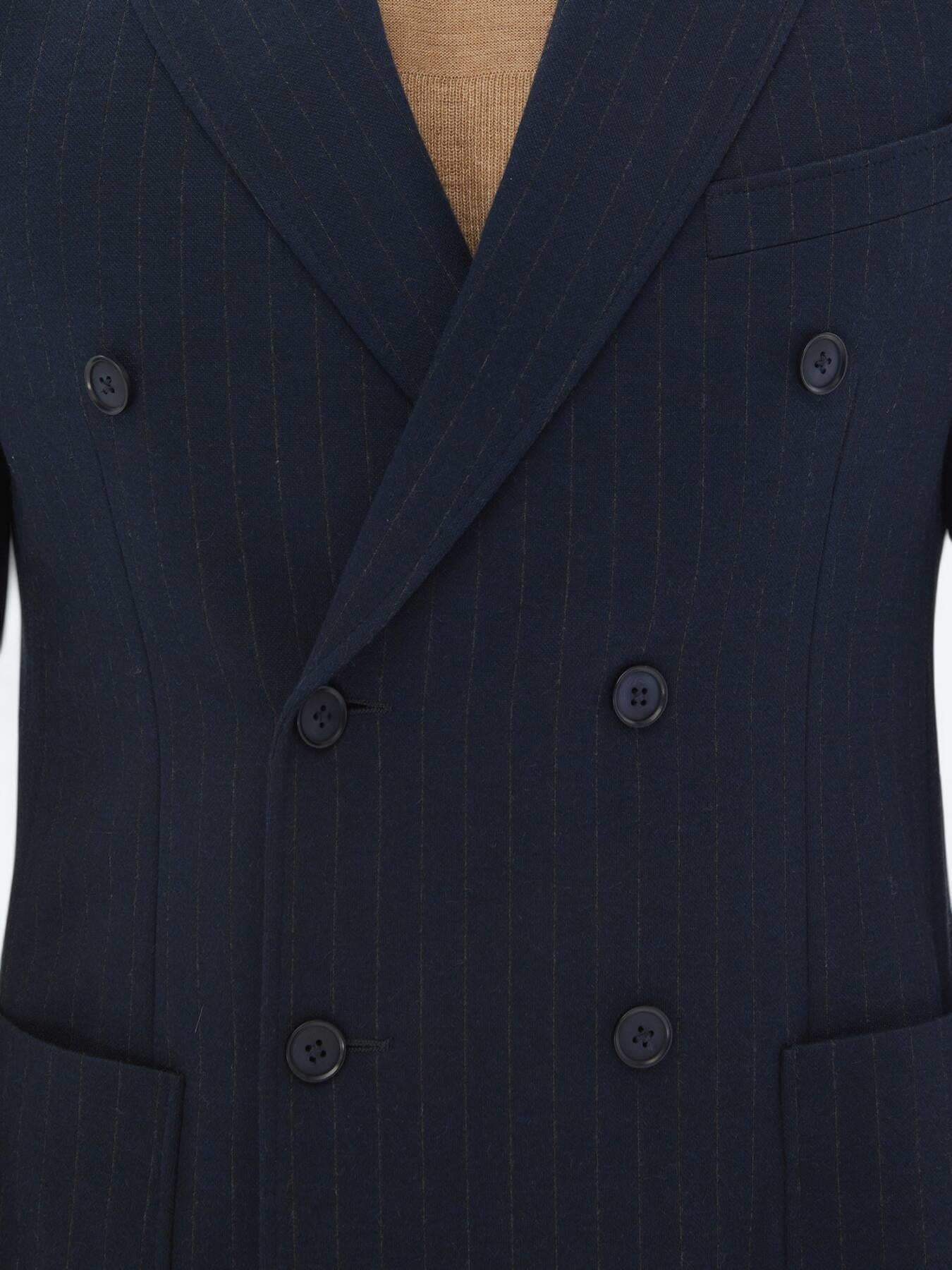 Lacivert Çizgili Modern Fit Örme Ceket
