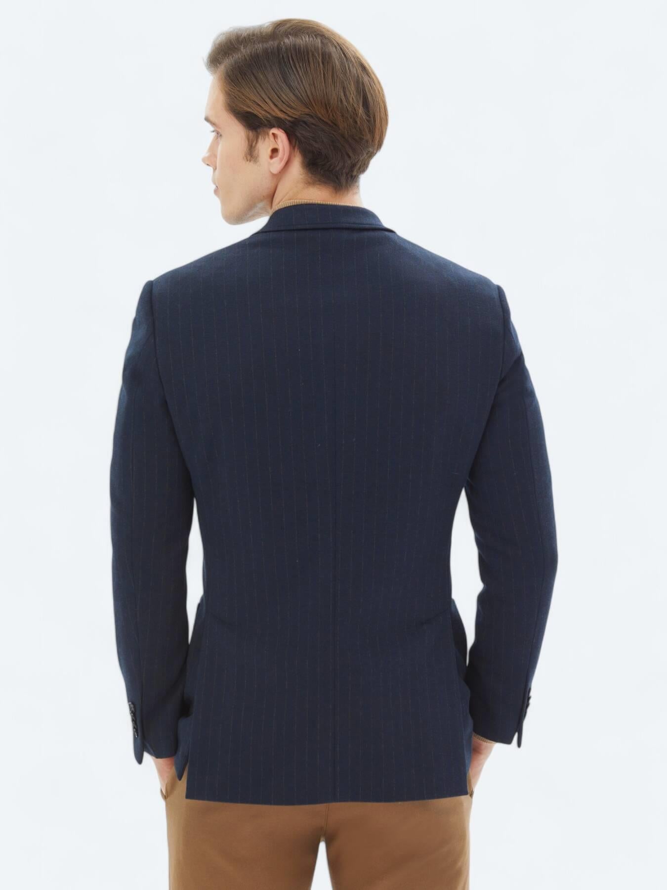 Lacivert Çizgili Modern Fit Örme Ceket