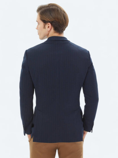 Lacivert Çizgili Modern Fit Örme Ceket
