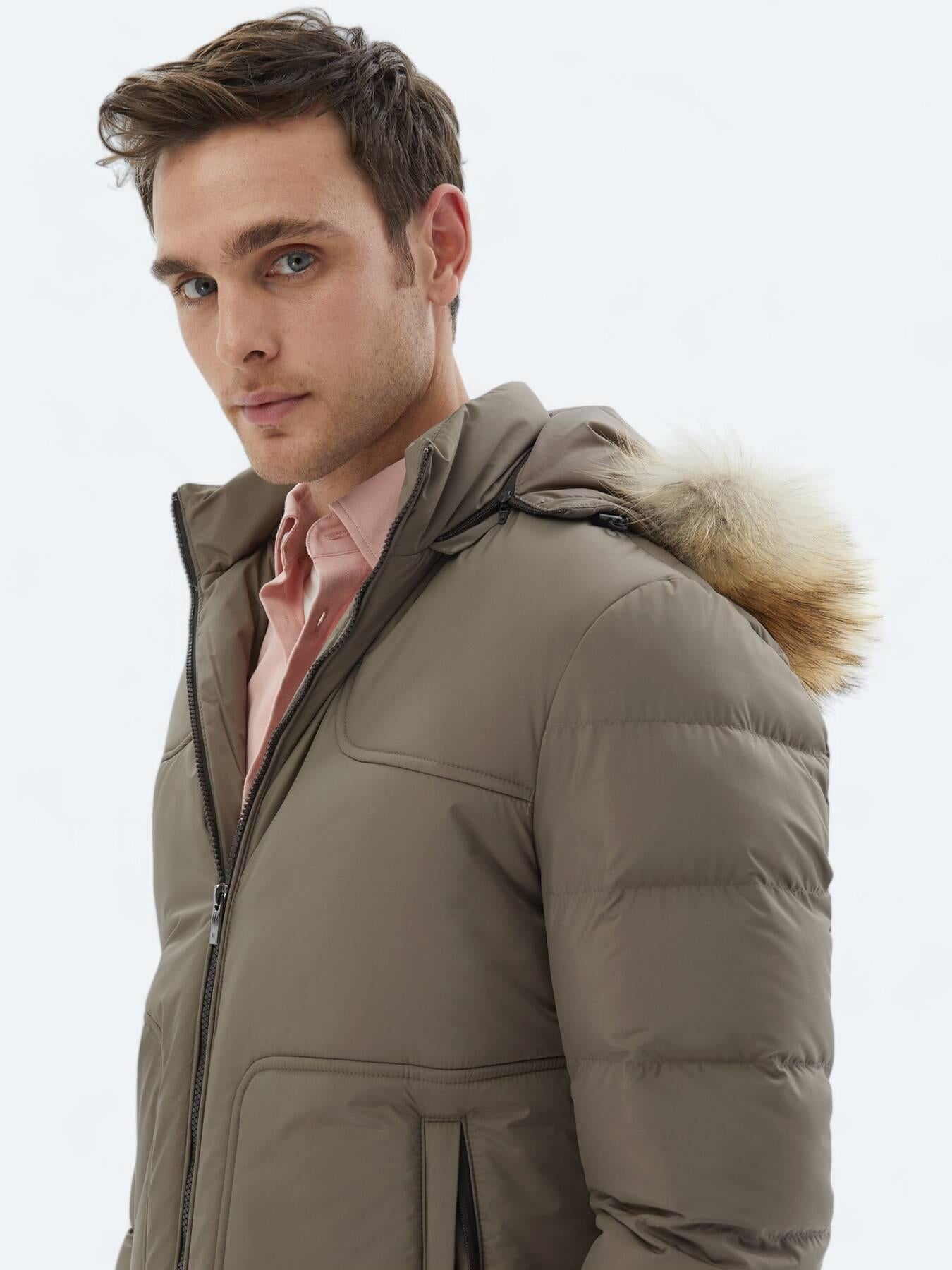 Vizon Regular Fit Kapüşonlu Casual Dokuma Mont