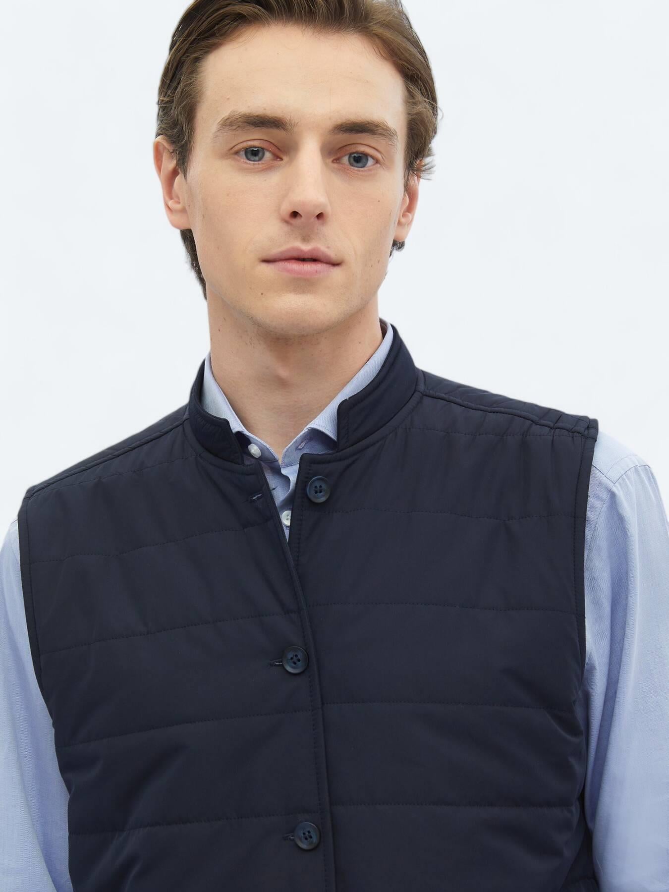 Lacivert Regular Fit Dik Yaka Casual Dokuma Spor Yelek