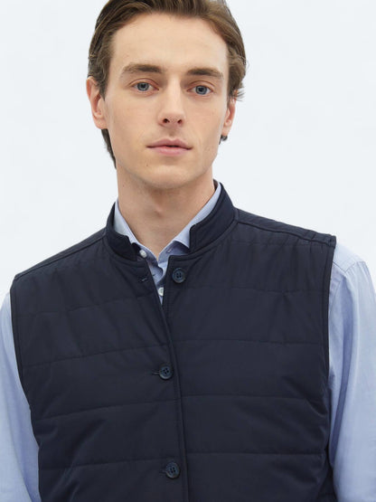Lacivert Regular Fit Dik Yaka Casual Dokuma Spor Yelek