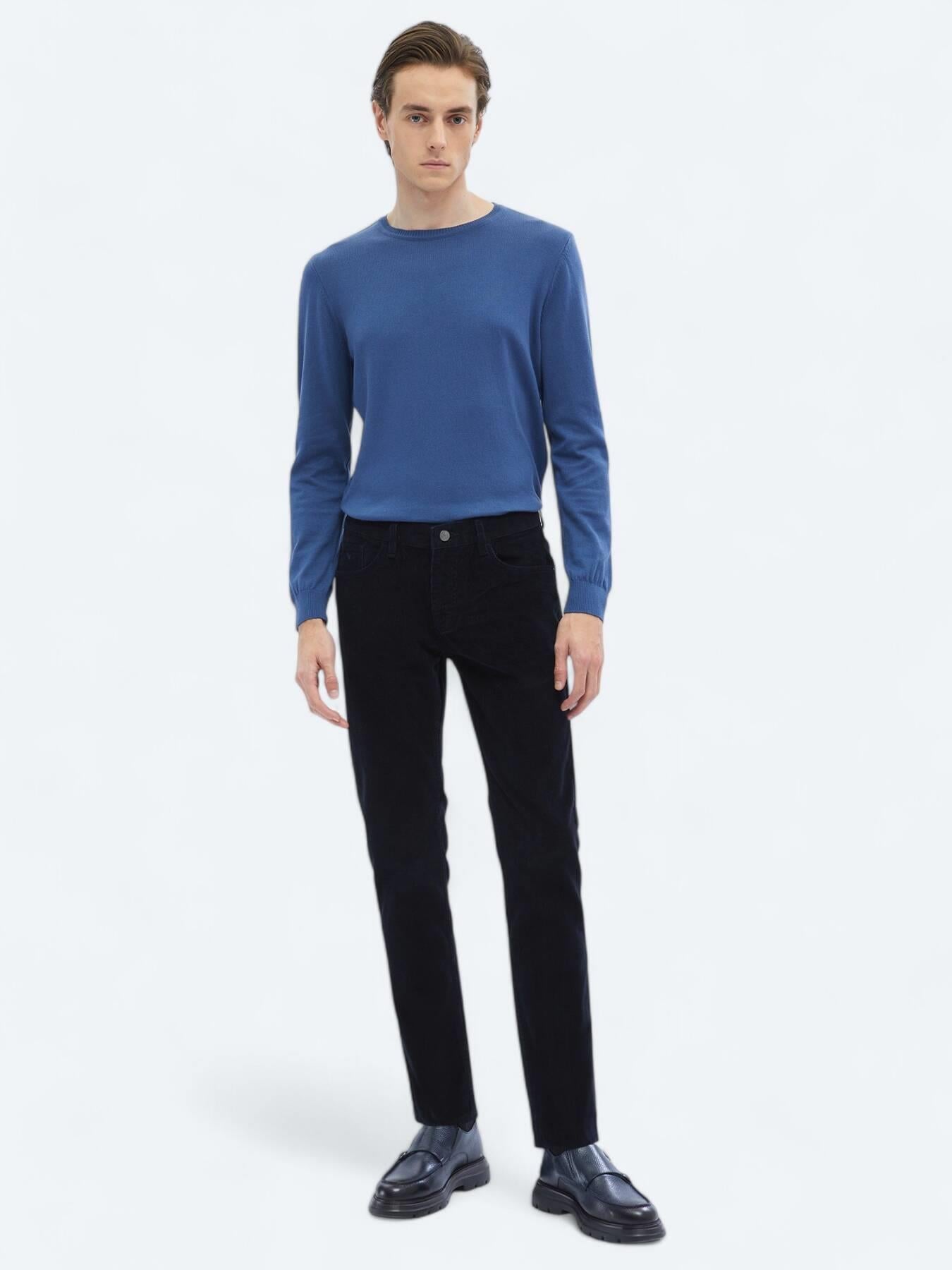 Lacivert Dokuma Slim Fit Kadife Casual Pamuk Karışımlı Pantolon