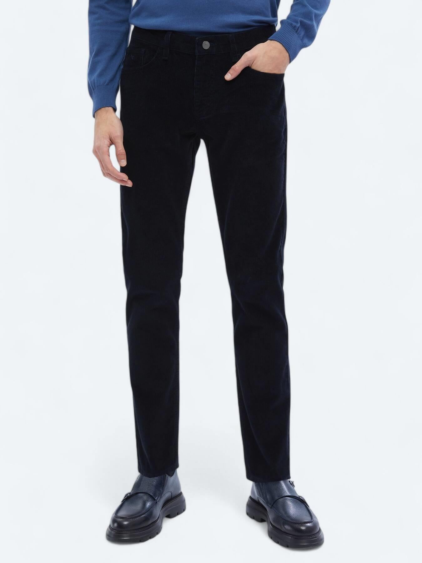 Lacivert Dokuma Slim Fit Kadife Casual Pamuk Karışımlı Pantolon