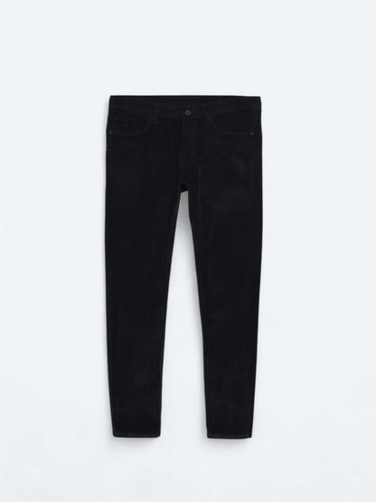 Lacivert Dokuma Slim Fit Kadife Casual Pamuk Karışımlı Pantolon