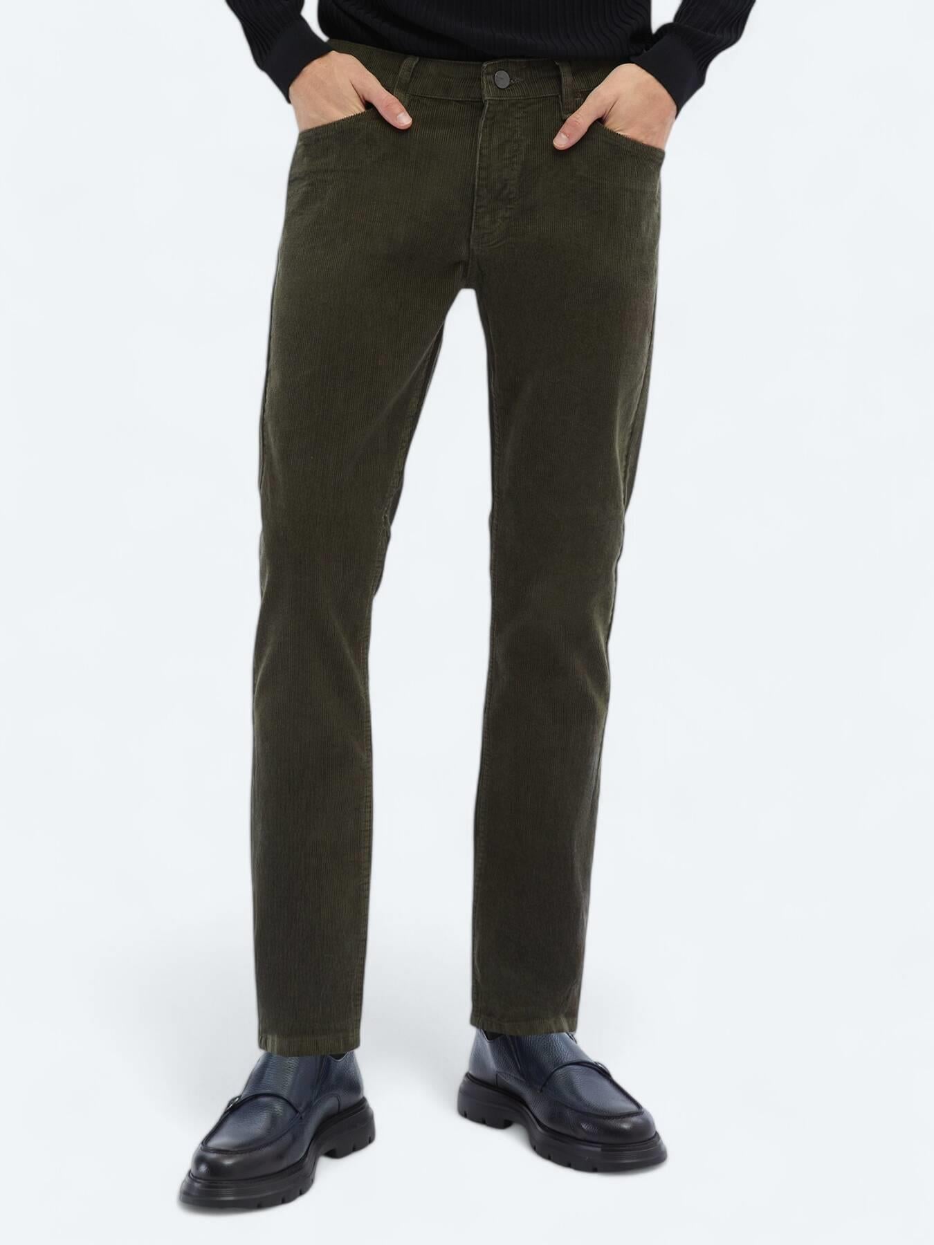 Haki Dokuma Slim Fit Kadife Casual Pamuk Karışımlı Pantolon