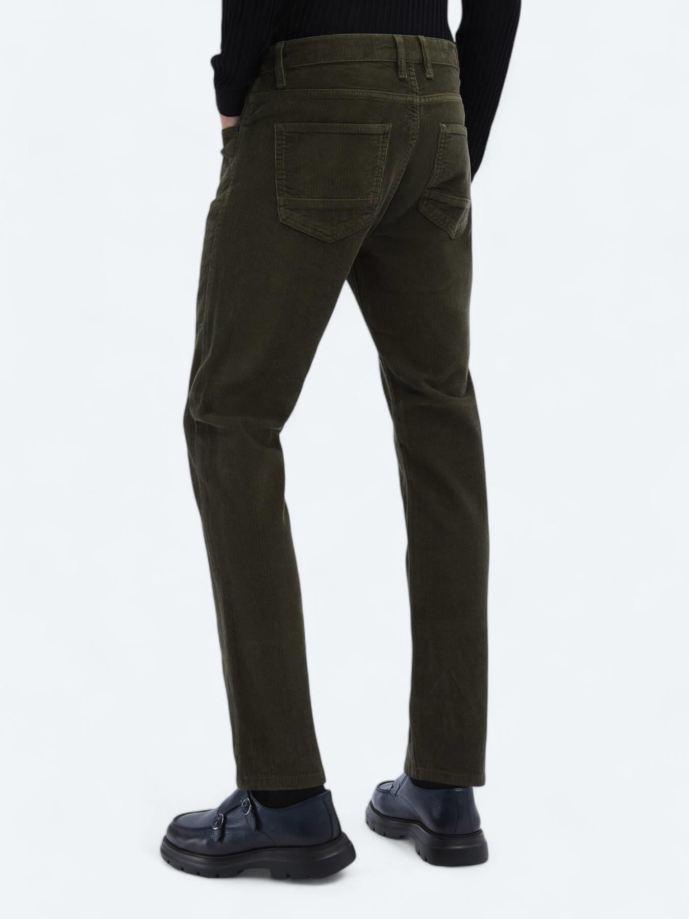 Haki Dokuma Slim Fit Kadife Casual Pamuk Karışımlı Pantolon