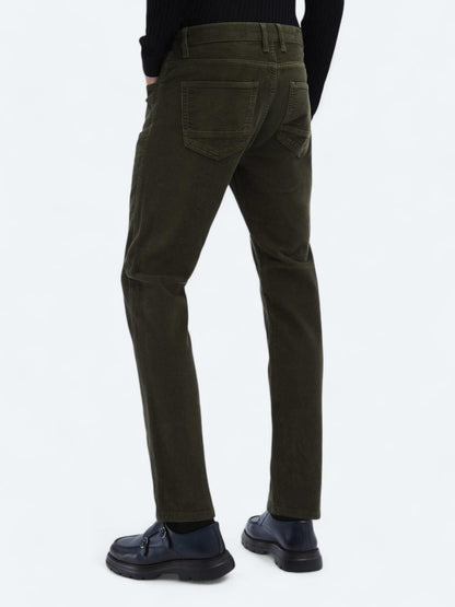 Haki Dokuma Slim Fit Kadife Casual Pamuk Karışımlı Pantolon