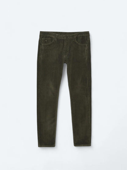 Haki Dokuma Slim Fit Kadife Casual Pamuk Karışımlı Pantolon