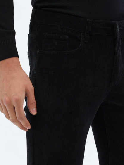 Siyah Dokuma Slim Fit Kadife Casual Pamuk Karışımlı Pantolon