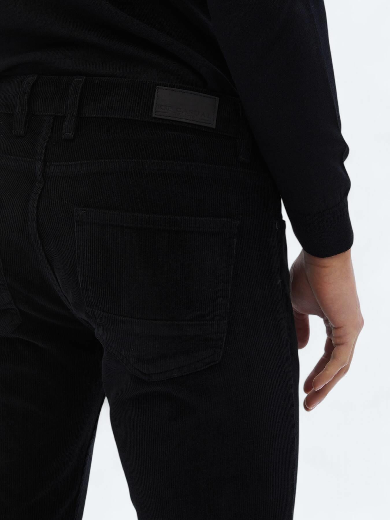 Siyah Dokuma Slim Fit Kadife Casual Pamuk Karışımlı Pantolon