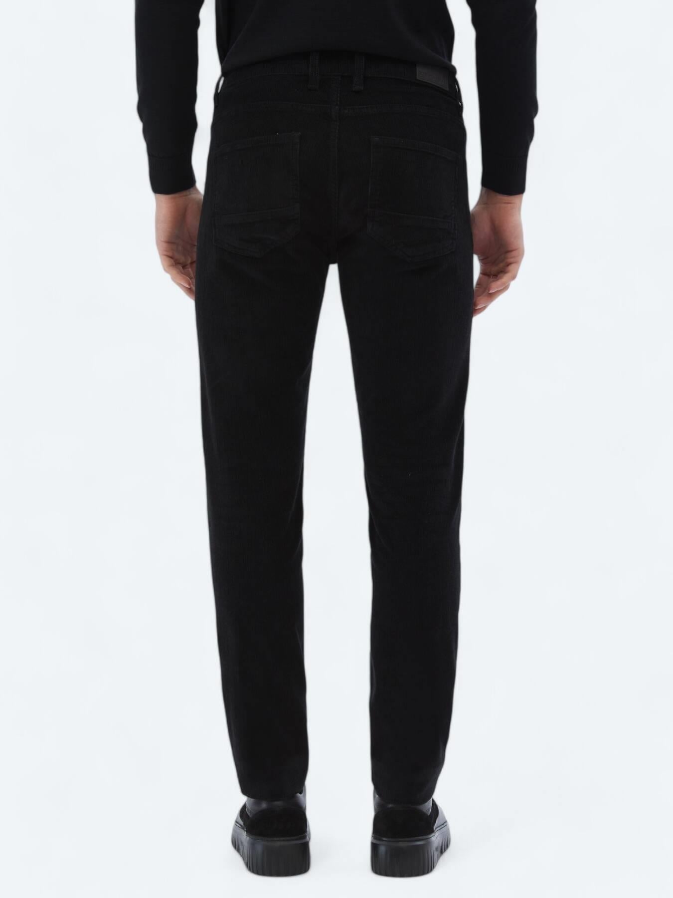 Siyah Dokuma Slim Fit Kadife Casual Pamuk Karışımlı Pantolon