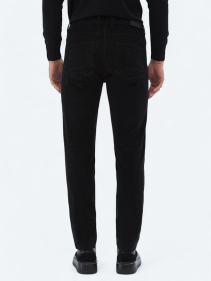 Siyah Dokuma Slim Fit Kadife Casual Pamuk Karışımlı Pantolon