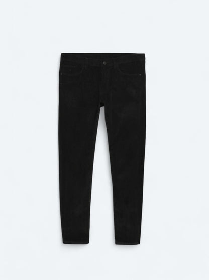 Siyah Dokuma Slim Fit Kadife Casual Pamuk Karışımlı Pantolon