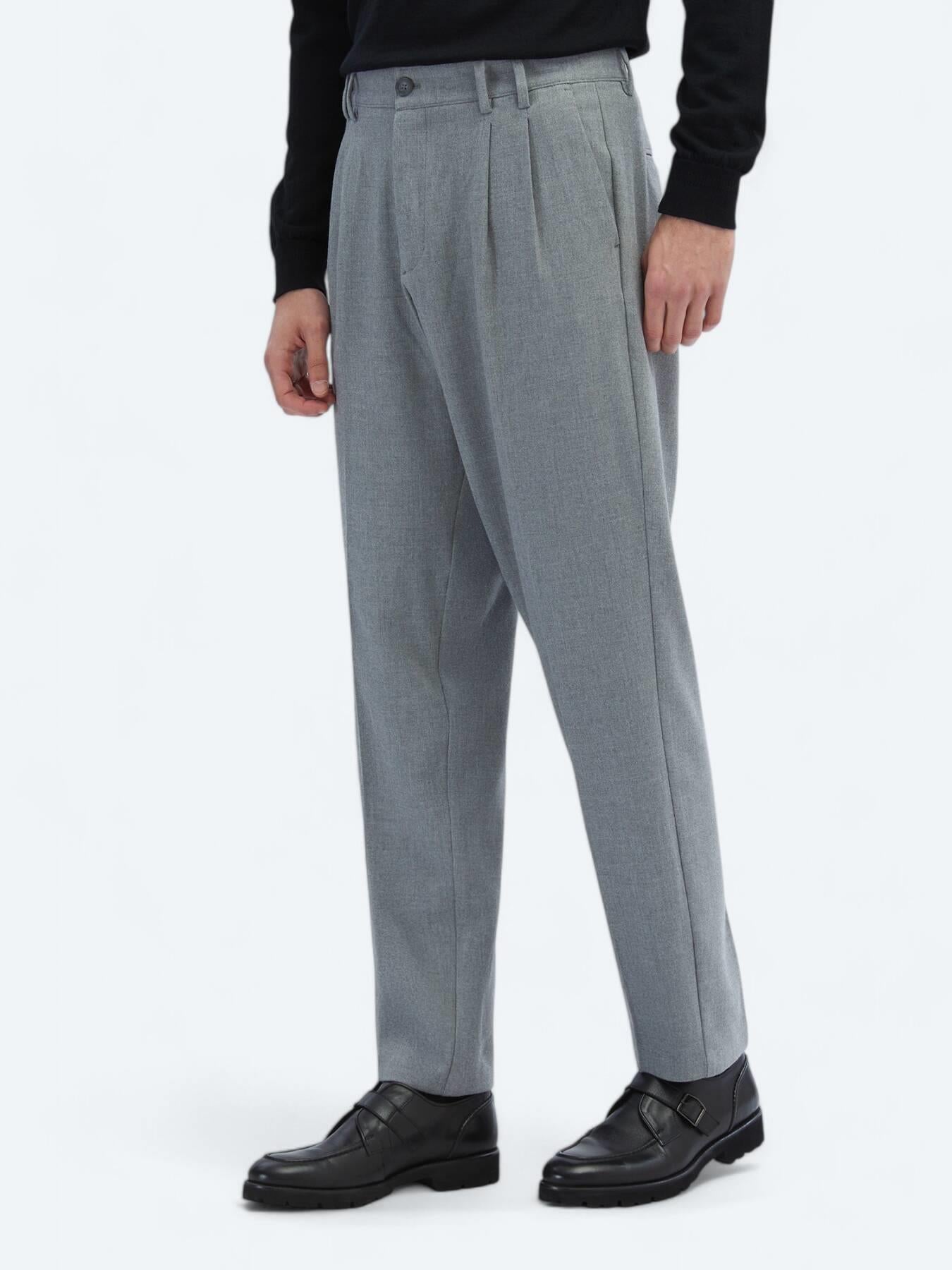 Gri Dokuma Carrot Fit Casual Pantolon