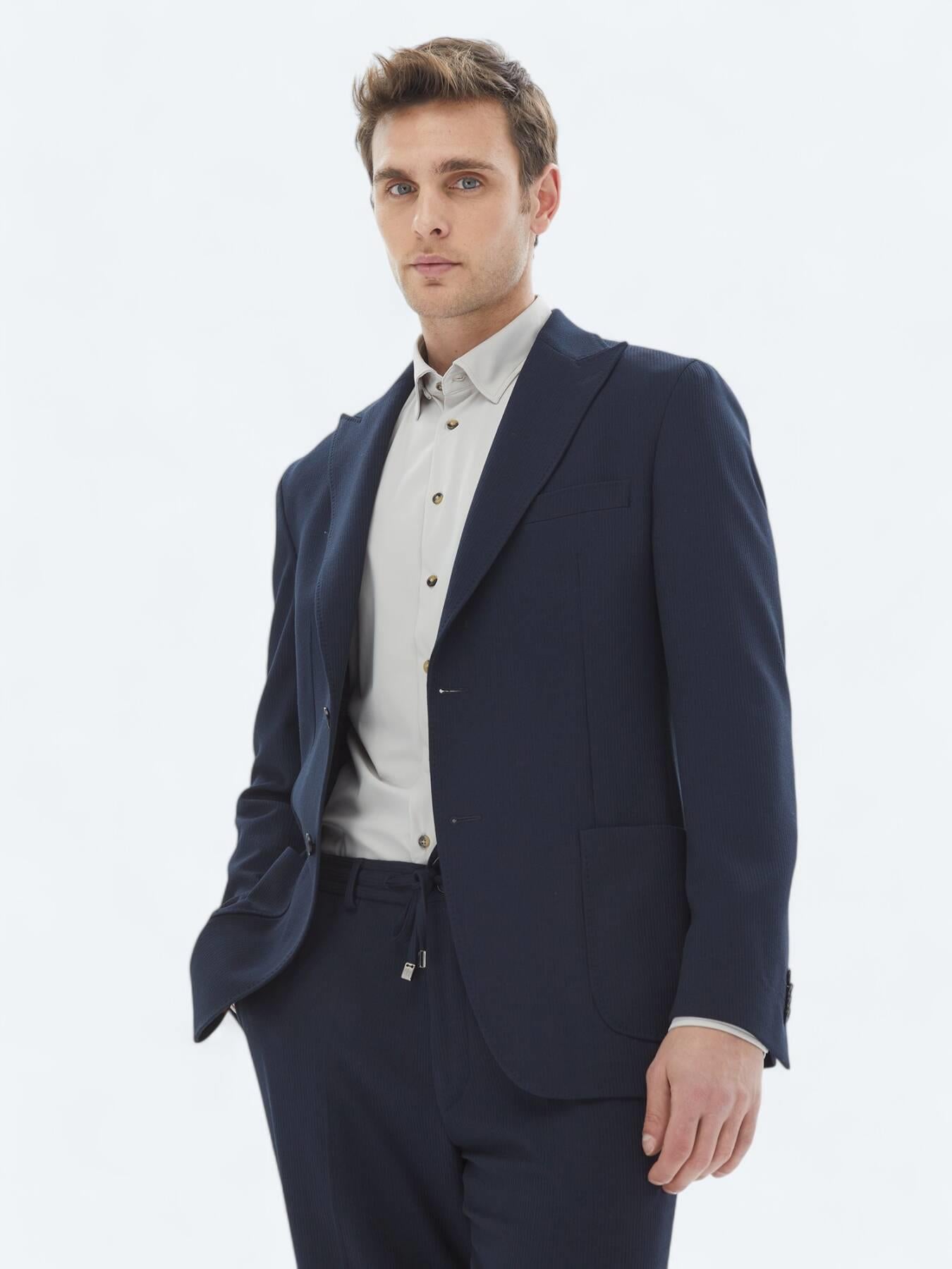 Lacivert Desenli Modern Fit Takım Elbise