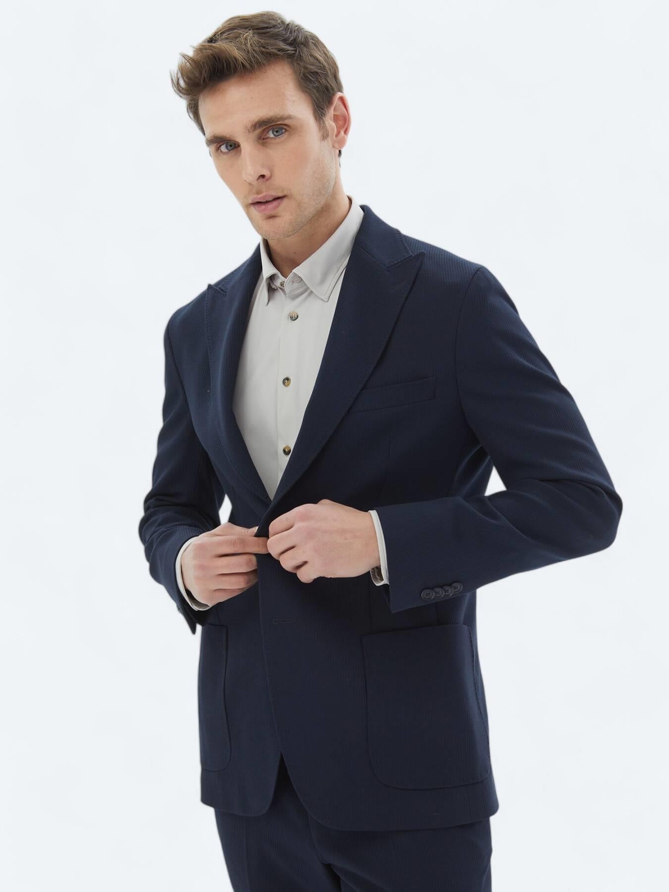 Lacivert Desenli Modern Fit Takım Elbise