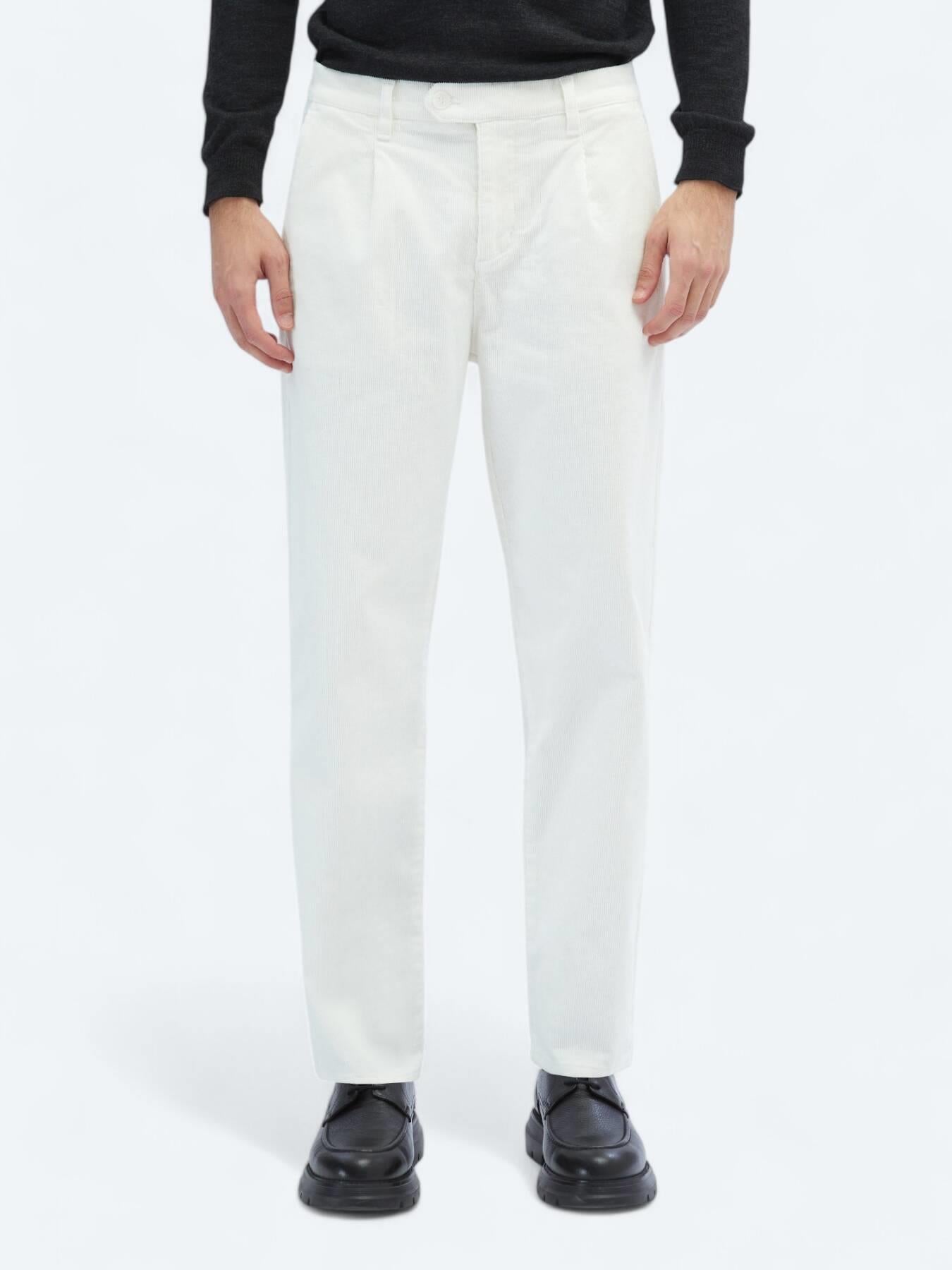 Ekru Dokuma Loose Fit Kadife Casual Pamuk Karışımlı Pantolon