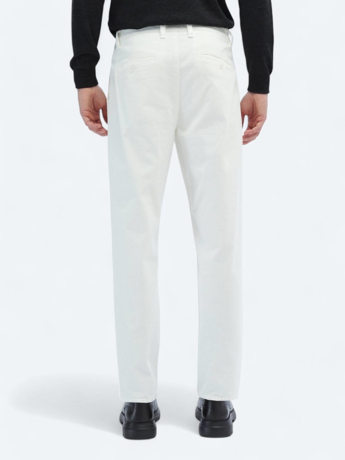 Ekru Dokuma Loose Fit Kadife Casual Pamuk Karışımlı Pantolon