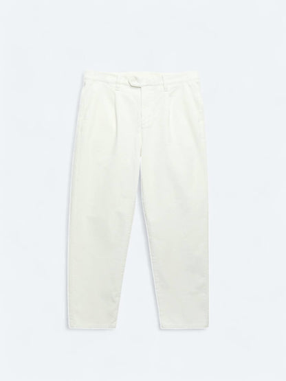 Ekru Dokuma Loose Fit Kadife Casual Pamuk Karışımlı Pantolon