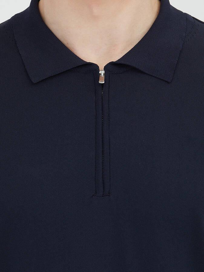 Lacivert Polo Yaka Düz Örgü Triko Kazak