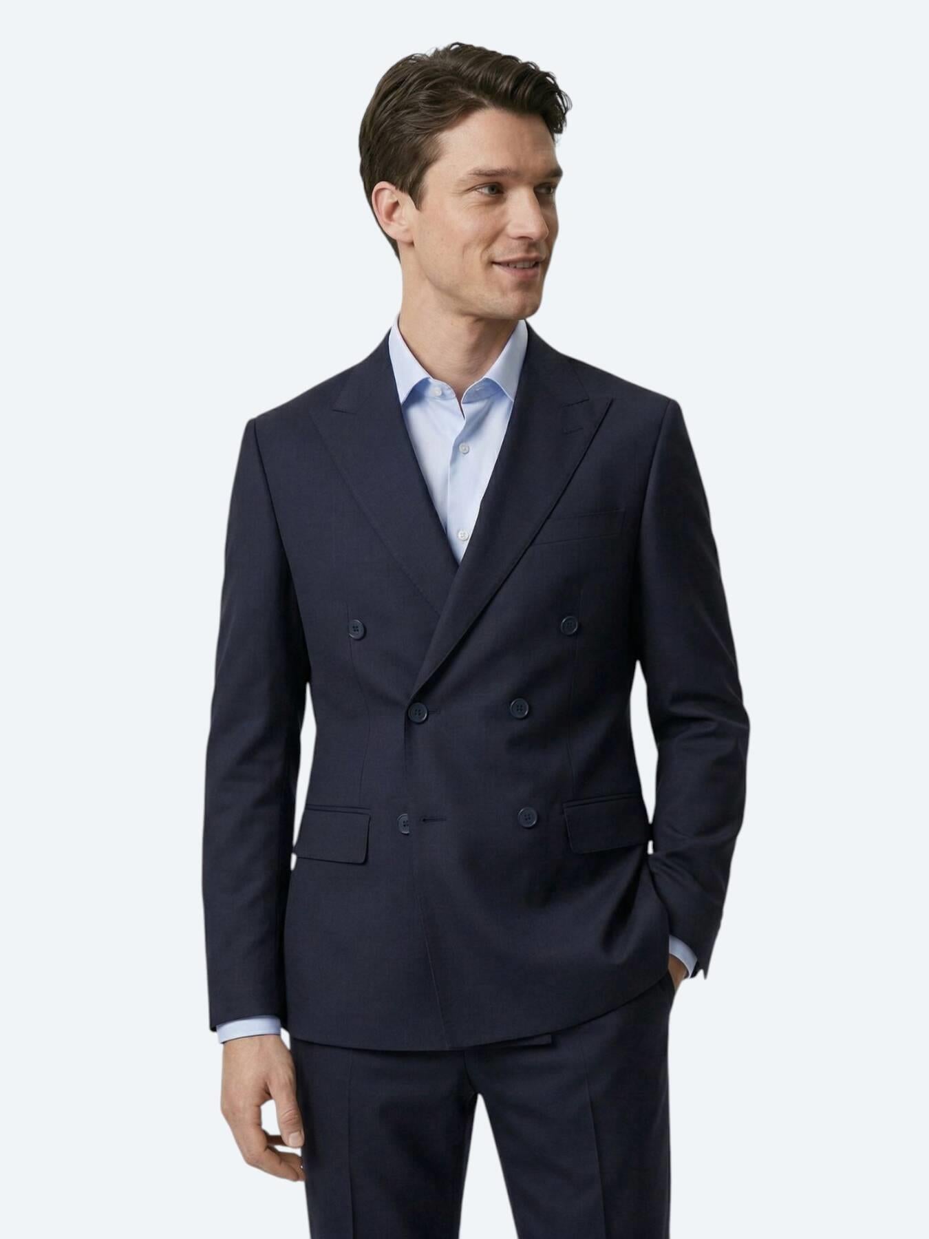 Lacivert Düz Modern Fit Yün Karışımlı Takım Elbise