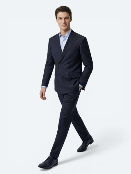 Lacivert Düz Modern Fit Yün Karışımlı Takım Elbise