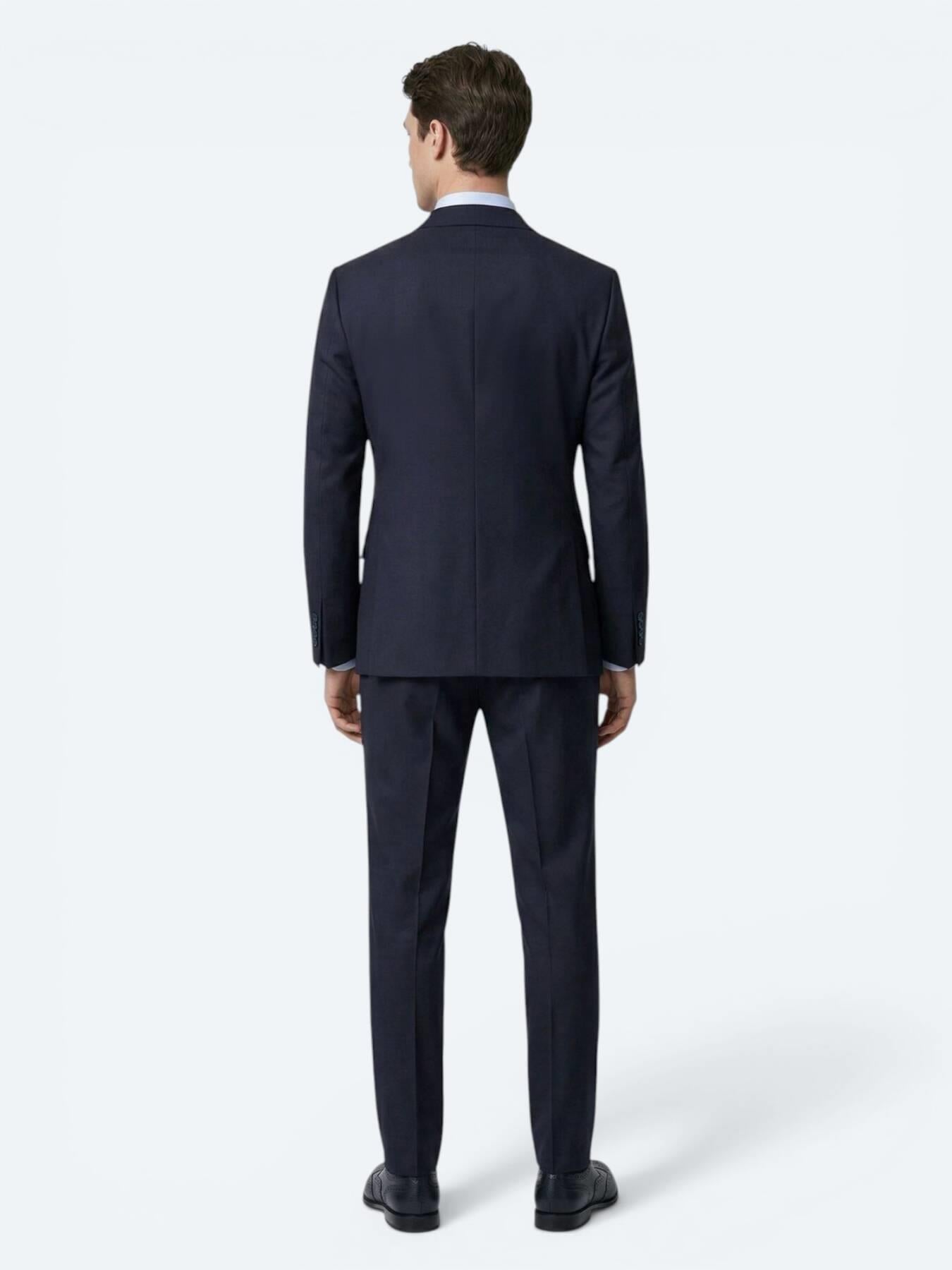 Lacivert Düz Modern Fit Yün Karışımlı Takım Elbise