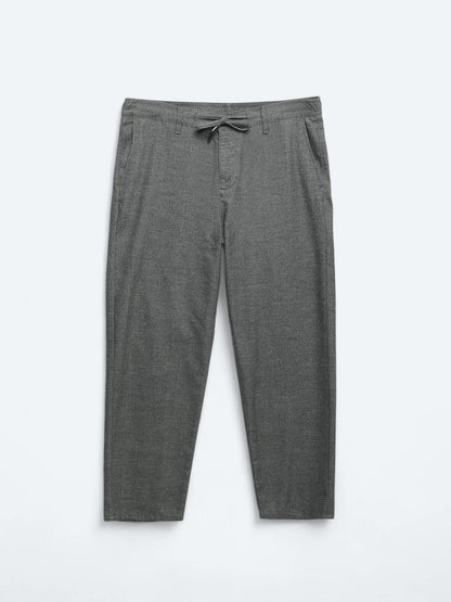 Gri Desenli Dokuma Jogging Fit Casual Pamuk Karışımlı Pantolon