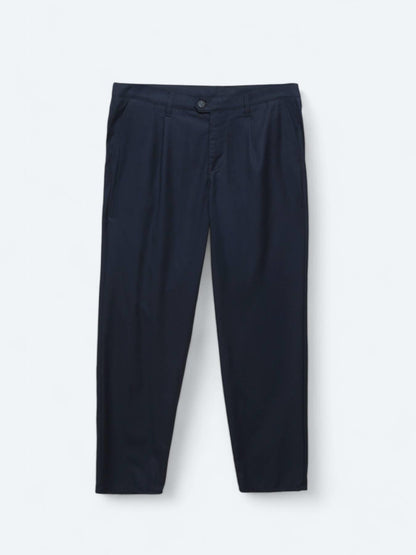 Lacivert Dokuma Loose Fit Casual Pantolon