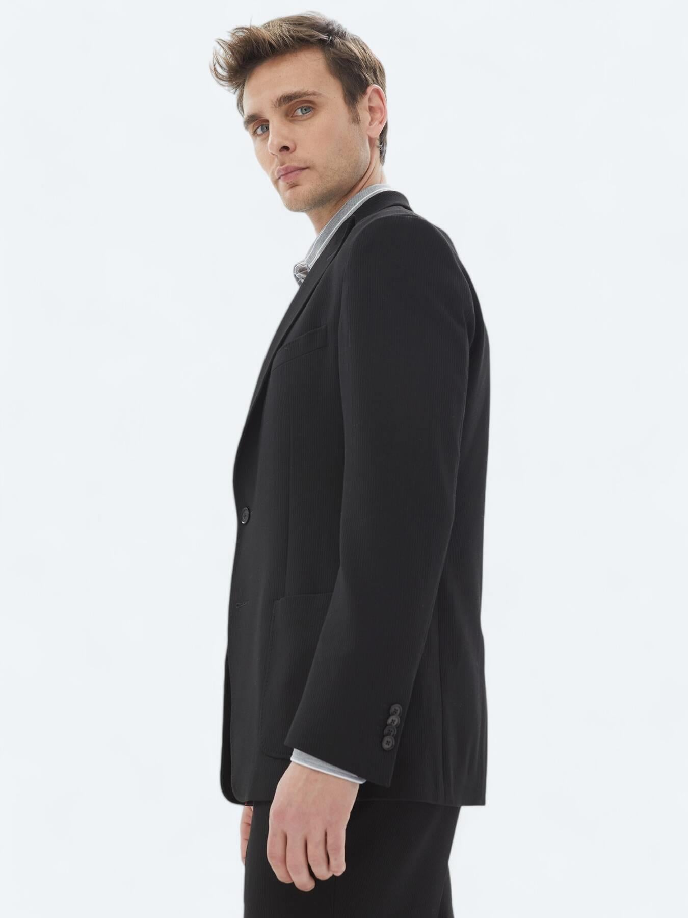 Siyah Desenli Modern Fit Takım Elbise