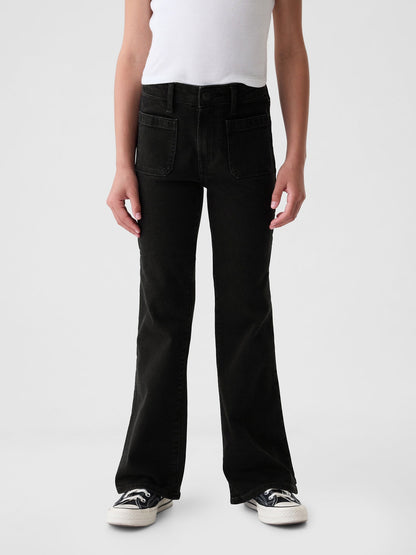 Siyah High Rise '70s Flare Jean Pantolon