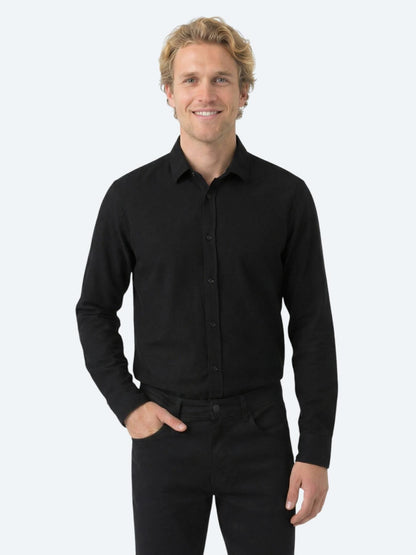 Siyah Fitilli Regular Fit Uzun Dokuma Kadife Casual %100 Pamuk Gömlek