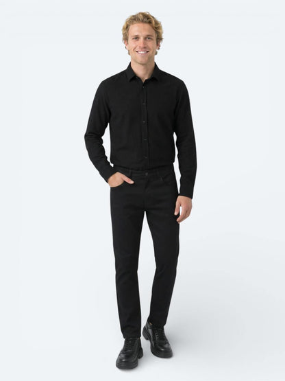 Siyah Fitilli Regular Fit Uzun Dokuma Kadife Casual %100 Pamuk Gömlek