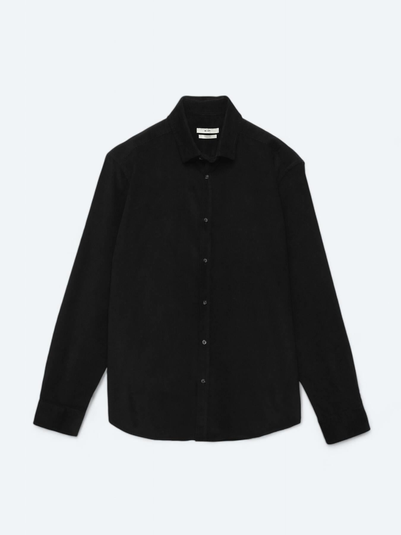 Siyah Fitilli Regular Fit Uzun Dokuma Kadife Casual %100 Pamuk Gömlek