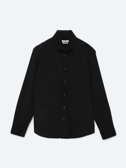 Siyah Fitilli Regular Fit Uzun Dokuma Kadife Casual %100 Pamuk Gömlek