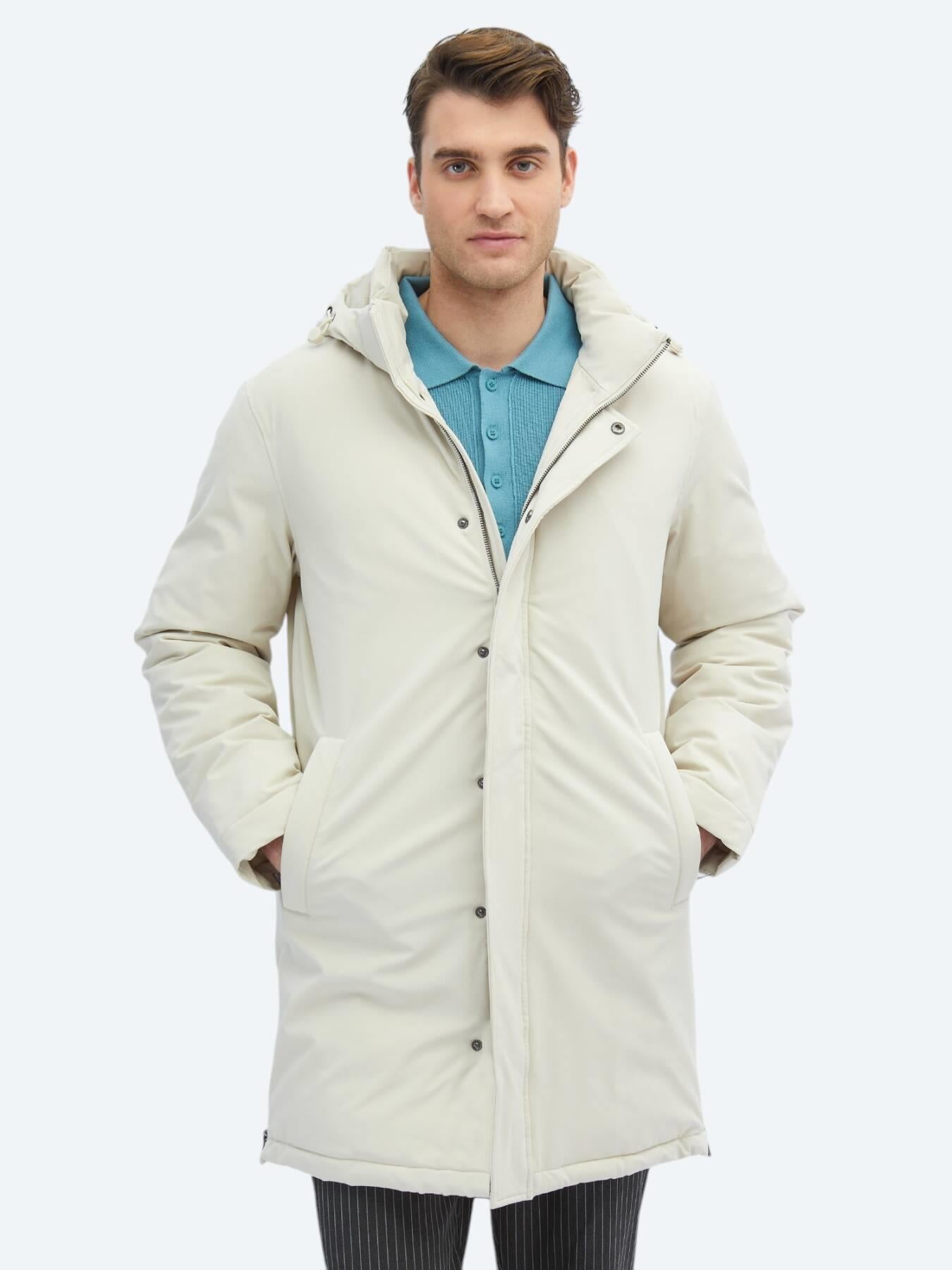 Taş Comfort Fit Kapüşonlu Casual Dokuma Kaban