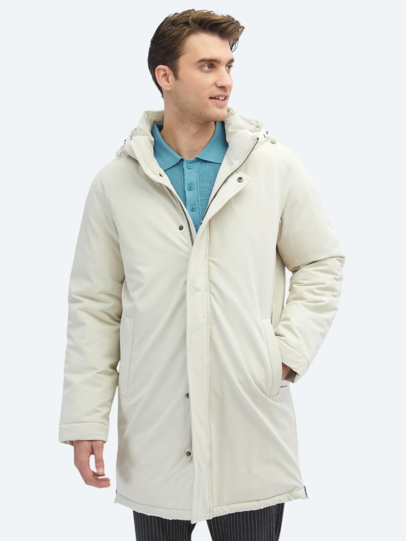 Taş Comfort Fit Kapüşonlu Casual Dokuma Kaban