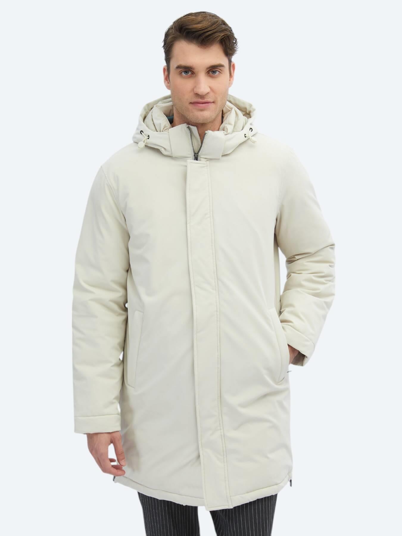 Taş Comfort Fit Kapüşonlu Casual Dokuma Kaban